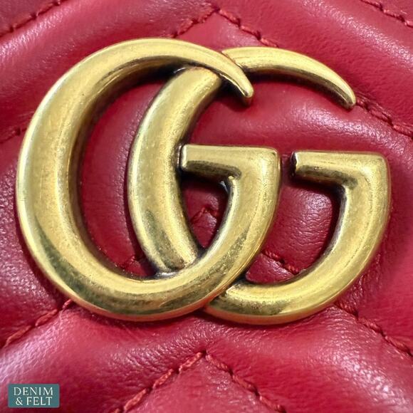 Gucci GG Marmont Mini Red Leather Triple Zip Crossbody Chain Bag/Purse Authentic - Picture 10 of 16